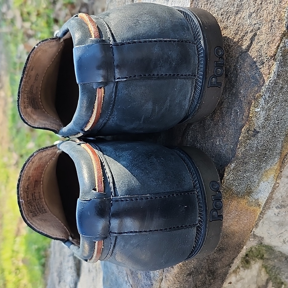 EUC POLO RALPH LAUREN MEN'S BLACKLY NAVY LEATHER LOAFERS - Picture 3 of 9